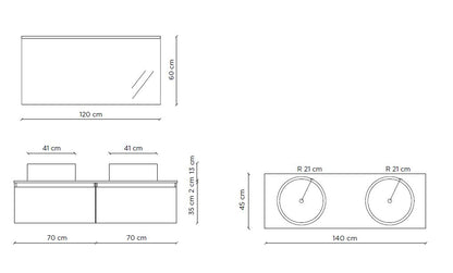 Double sink composition 6 pieces PERTH white