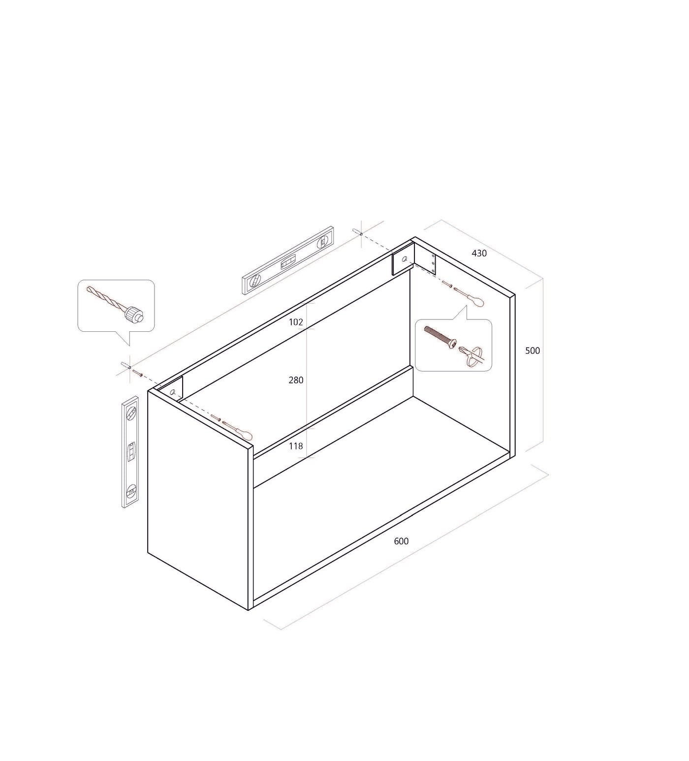 4-teilige Komposition MALMO Honigeiche 60 cm