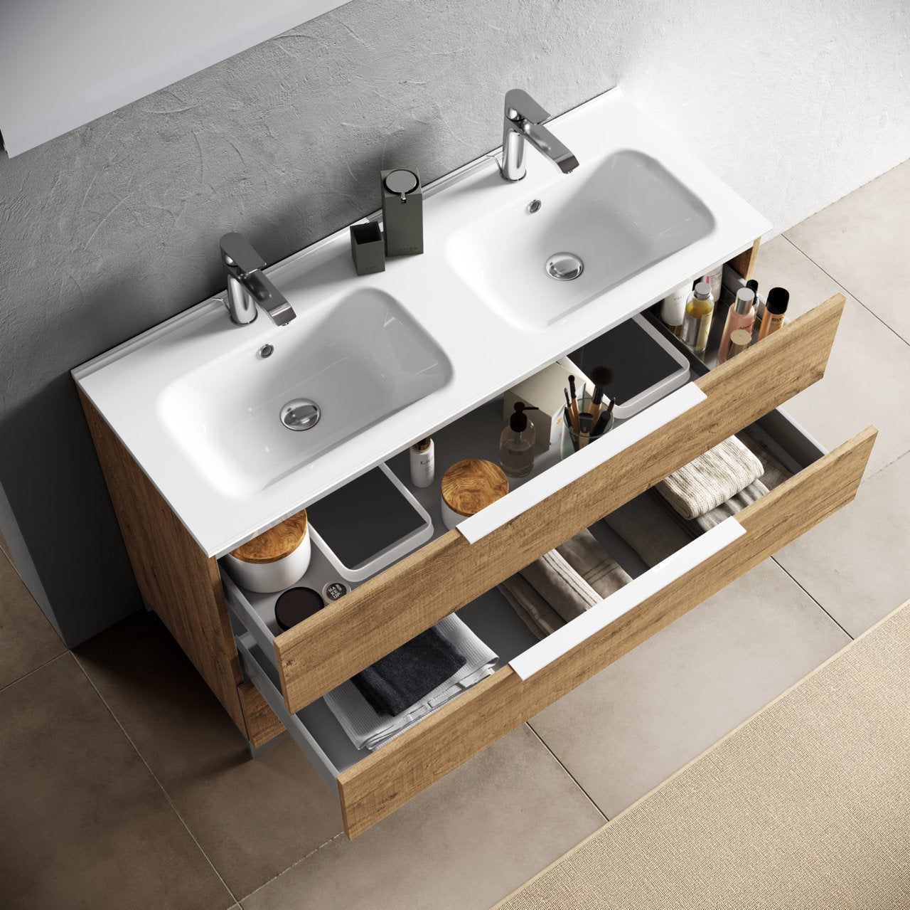 Double bathtub composition 3 pieces MALMO honey oak 120 cm