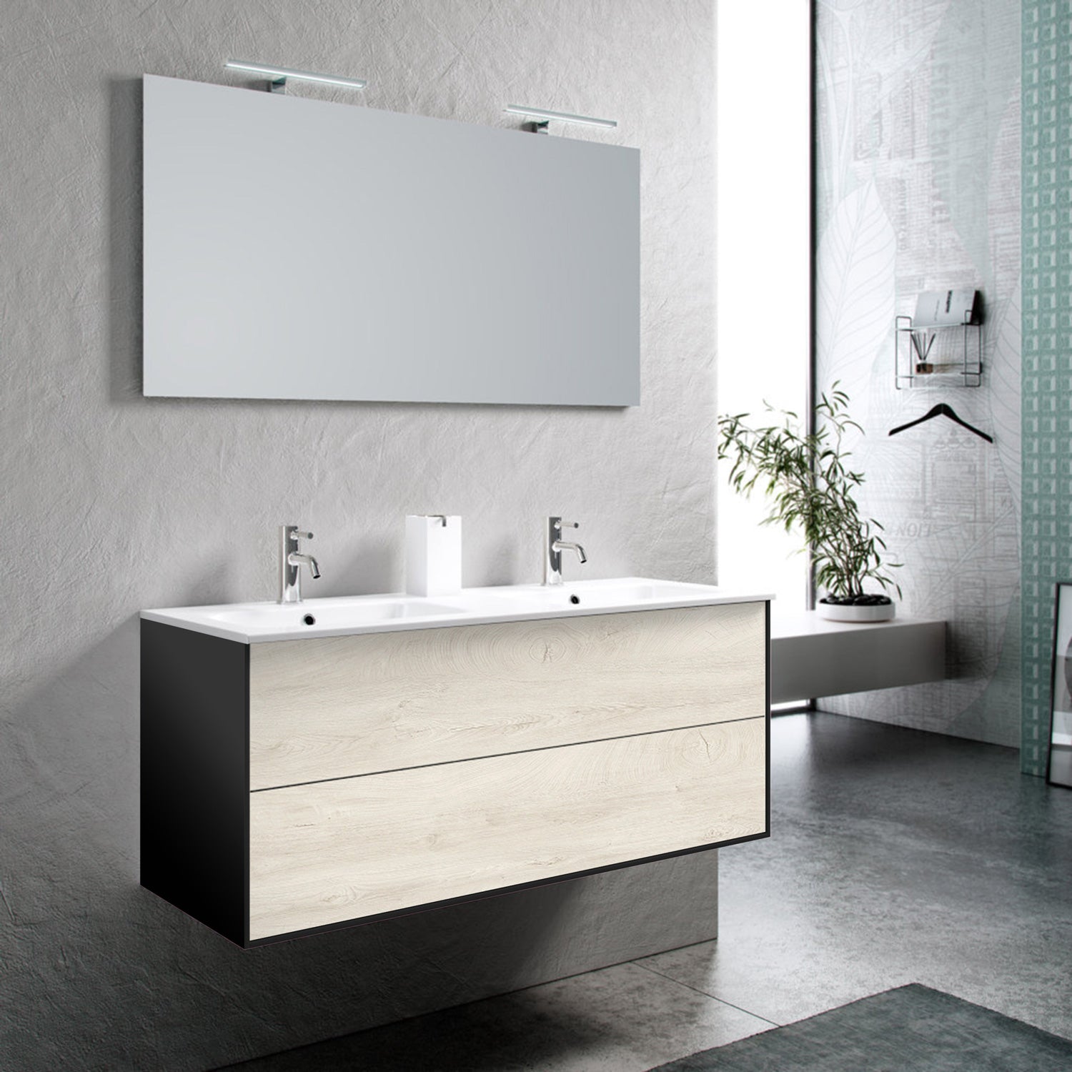 Composizione doppia vasca 5 pezzi AGO rovere alaska