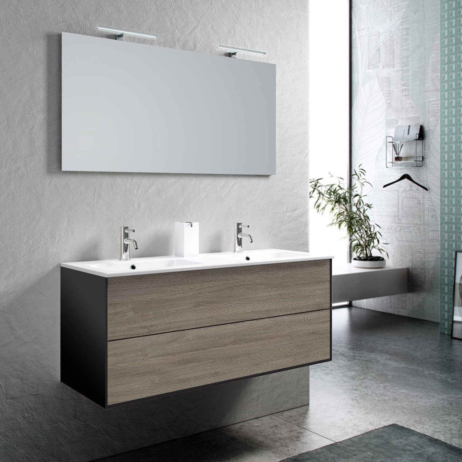Composizione doppia vasca 5 pezzi AGO rovere cenere