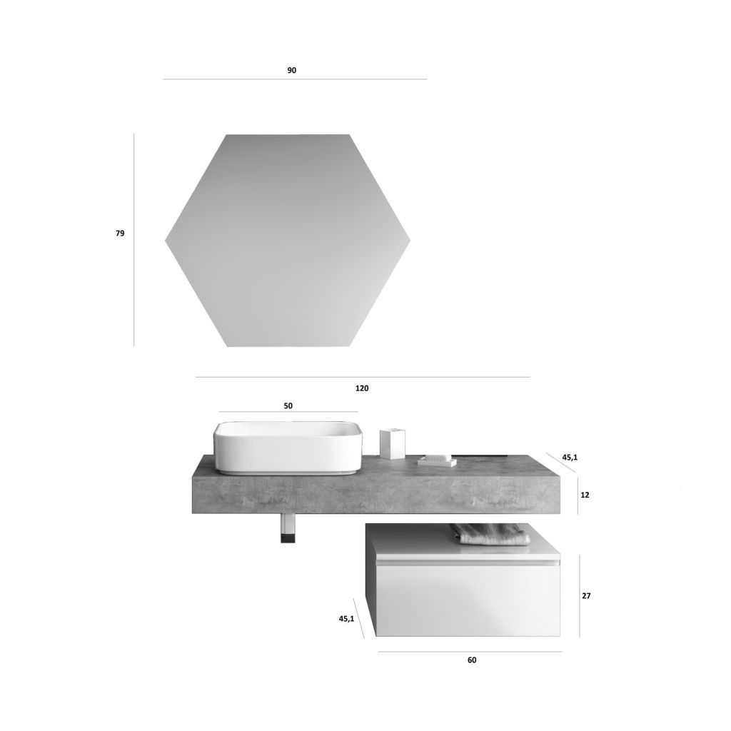 Zusammensetzung 4 Stück YOKA Walnuss/Weiß 120 cm