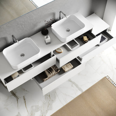Double sink composition 9 pieces YOKA white rectangular sink