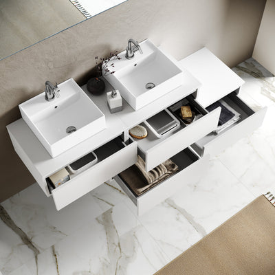 YOKA white 8-piece double washbasin composition