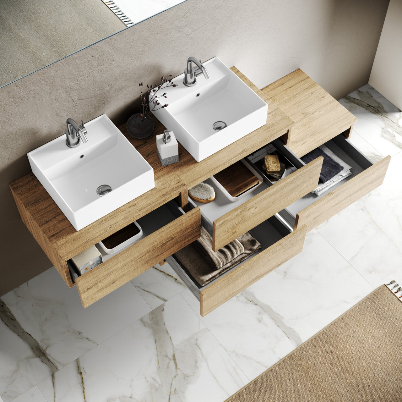 Double sink composition 8 pieces YOKA honey oak