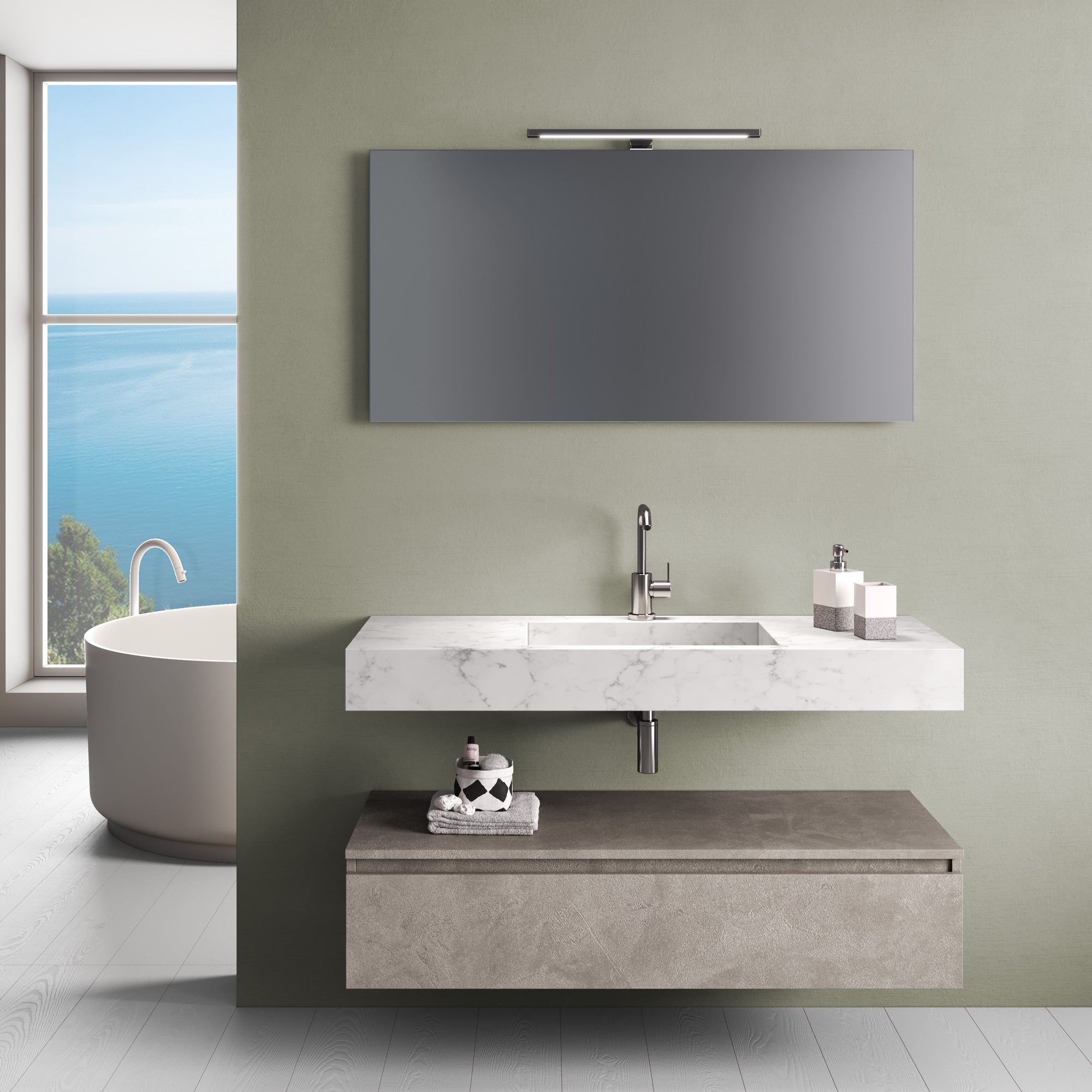 Composition 5 pieces YOKA carrara marble/havana stone