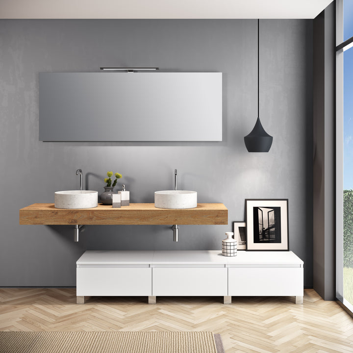 Composizione doppio lavabo 9 pezzi YOKA rovere miele/bianco opaco
